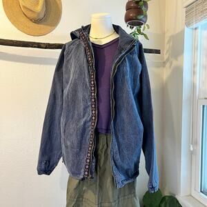 Alf USA made Blue 100% Cotton Zip Up Hooded Oversized Jacket Size Large